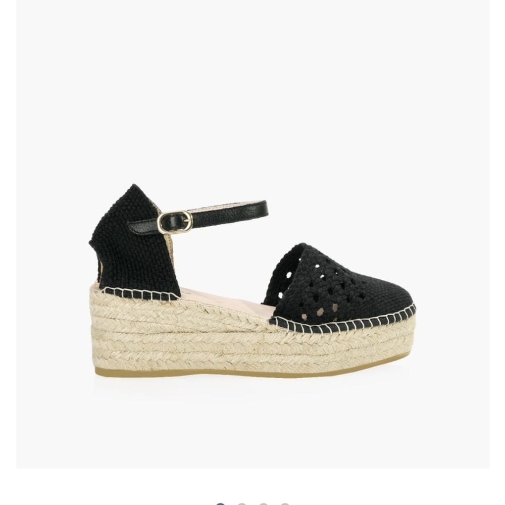Browns Crochet Espadrille Sandal, black Woven Fabric Jute Platform SZ 11 EU 41